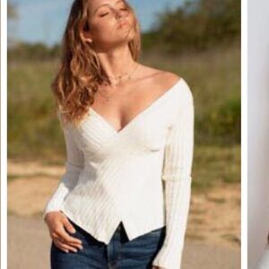 Crossover Plunging Neckline Sweater